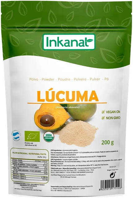 Pure lucuma powder 200g, 100% natural dehydrated Andean fruit